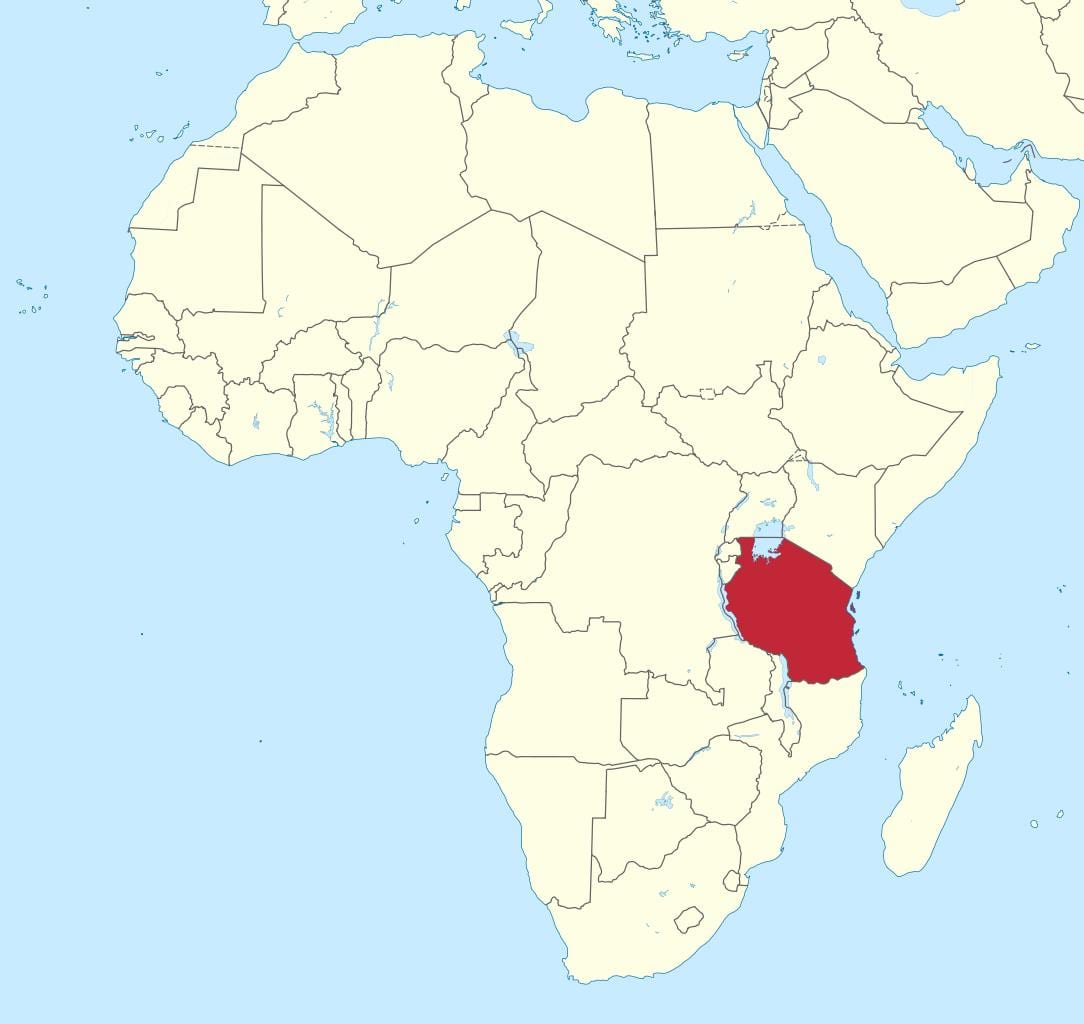 Afrika haritası üzerinde Tanzanya 