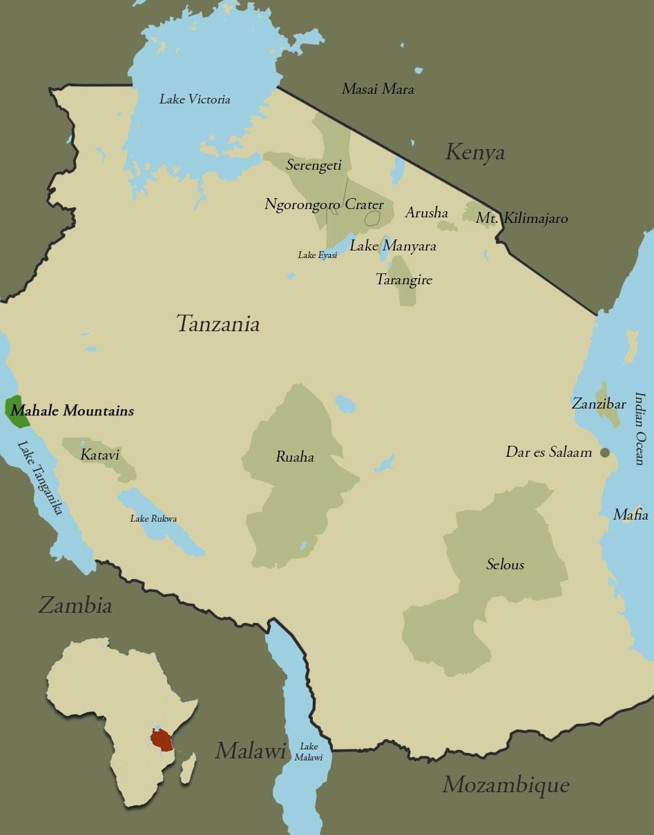 Tanzanya haritası Dağları