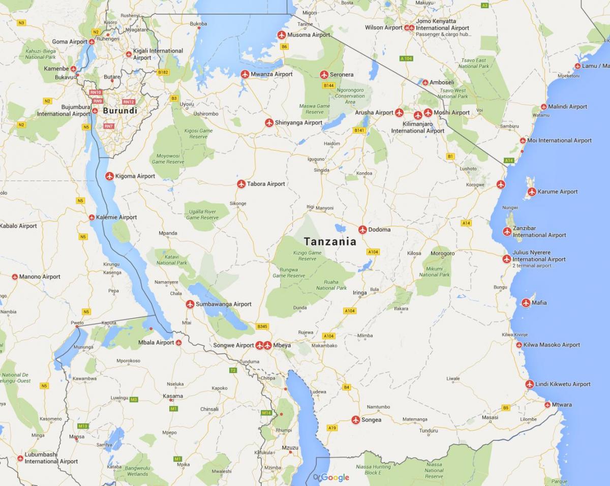 Tanzanya haritası havaalanları 