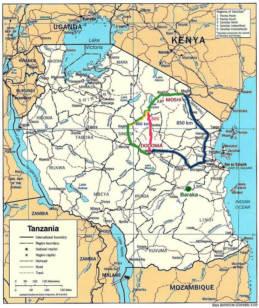 Tanzanya karayolu ağı haritası